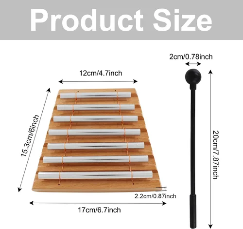 Miniatura 2 de Timbre de mano de 7 tonos, campana de meditación de madera, instrumento de percusión con mazo negro para gestión de aula de profesores, yoga