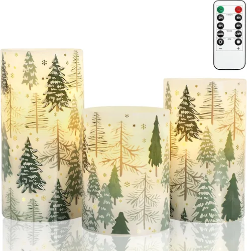 Velas de árbol de Navidad LED sin llama con control remoto y función de temporizador, velas de cera real operadas con pilas para decoración de