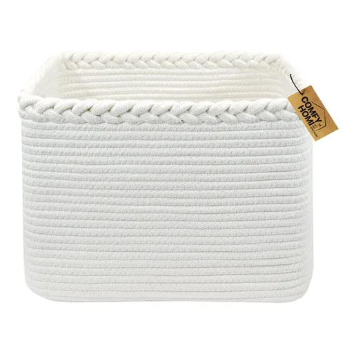 Miniatura 39 de COMFY-HOMI Cesta tejida de cuerda de algodón con asas para estantes, juguetes, libros, cestas de almacenamiento de tela para organizar, organizador