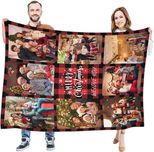 Miniatura 2 de Mantas personalizadas de Feliz Navidad, regalos personalizados con tus propias fotos, manta de fotos personalizada para mamá, papá, abuela, abuelo