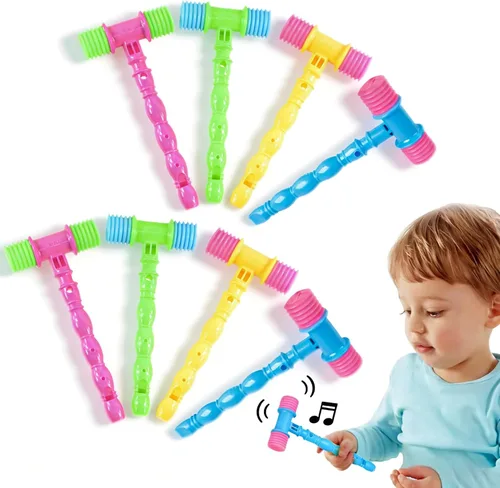 NUOBESTY Juguete de martillo chirriante de 8 piezas para niño de 1 año, juguetes para bebés que golpean, mazo de plástico, silbato, generador de