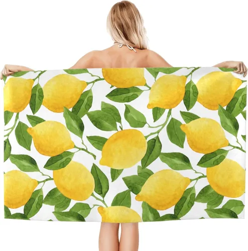 Miniatura 2 de VOOHDDY Toalla de playa de frutas verdes amarillo limón, grande, suave, absorbente, de secado rápido, toallas de baño de gran tamaño para baño