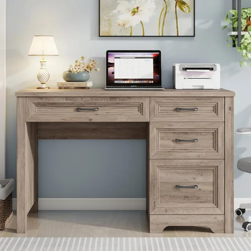 Miniatura 8 de Halitaa Escritorio ejecutivo de granja con cajones, escritorio de madera para computadora con amplio cajón de archivos, escritorio rústico