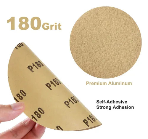 Miniatura 2 de 100 PIEZAS Discos de lija de 6 pulgadas PSA de grano 180 autoadhesivos de respaldo adhesivo para lijadora DA, papel de lija para acabado de madera