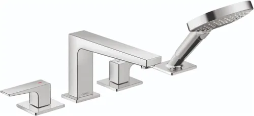 Miniatura 2 de hansgrohe Metropol 32557821 - Juego de grifo de bañera independiente con 2 asas y 19 pulgadas de ancho en níquel cepillado cepillado níquel