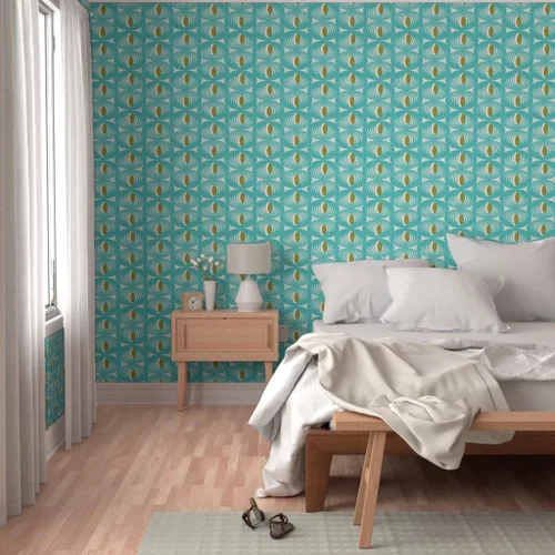 Miniatura 5 de Spoonflower Papel tapiz autoadhesivo para despegar y pegar, diseño geométrico moderno de mediados de siglo, color verde aguamarina, papel tapiz