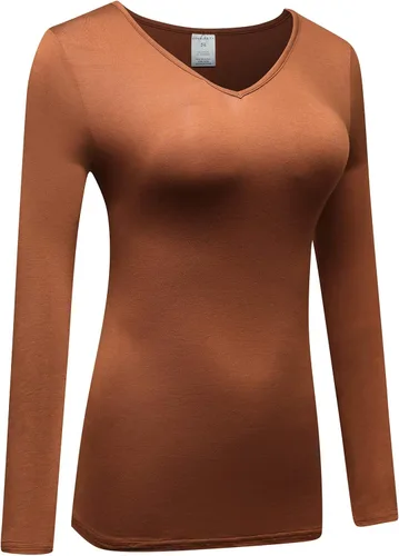 Miniatura 3 de OThread & Co. Camiseta de manga larga con cuello en V, para mujer, con capa básica, de licra