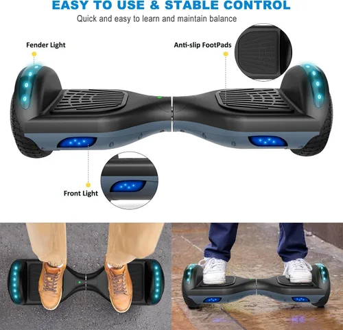 Miniatura 3 de FLYING-ANT Patinete autoequilibrante de 16.51 cm con altavoz y luces LED rojas Negro