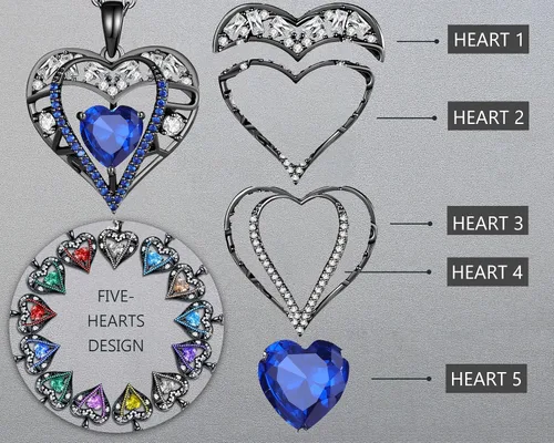Miniatura 118 de Collar de cristal de 5 corazones, chapado en oro rosa de 18 quilates, colgante con cadena de plata de ley 925 de 18 + 2 pulgadas, joyería de piedra