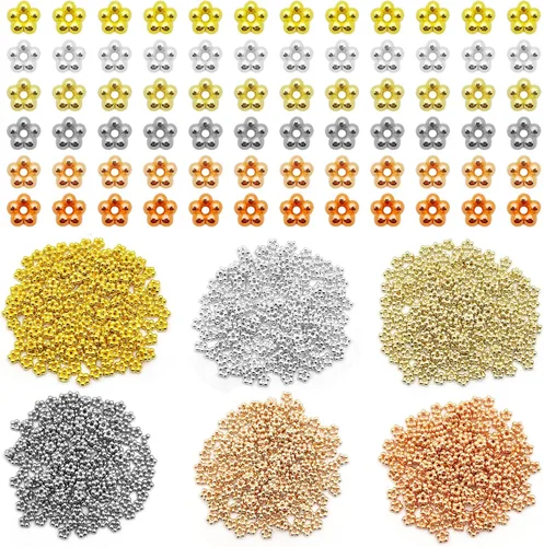 Miniatura 20 de 1000 cuentas espaciadoras redondas planas para manualidades, cuentas de disco de 5 colores para hacer joyas, pulseras, collares, aretes