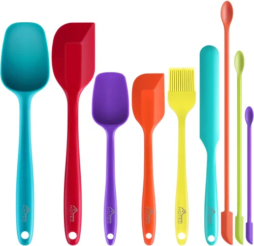 HOTEC - Juego de espátulas de silicona sin BPA, resistentes al calor, utensilios de cocina para hornear, cocinar y mezclar, antiadherentes, de grado