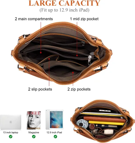 Miniatura 7 de Over Earth Bolsos de cuero suave para mujer, bolso de hombro tipo hobo grande