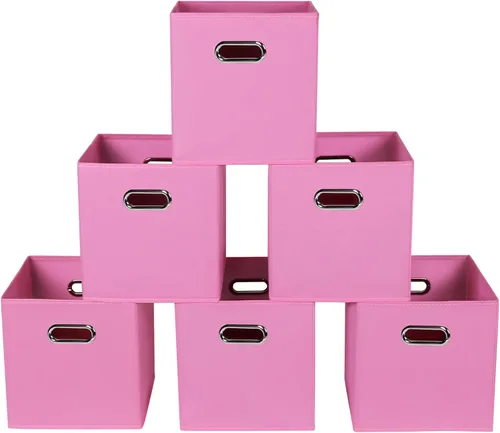Miniatura 27 de Contenedores de almacenamiento de tela, organizadores de tela con asa, cubos plegables para almacenamiento de tela o accesorios, 11 x 11 x 11 Naranja