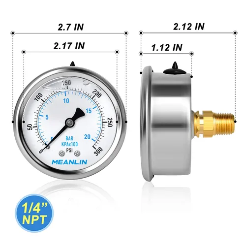 Miniatura 2 de MEANLIN MEASURE - Manómetro electromecánico de acero inoxidable, relleno de líquido, esfera con cara de 2.5 pulgadas, NPT de 1/4 de pulgada, agua