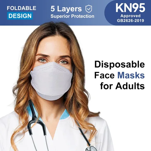 Miniatura 8 de FENFEN Mascarillas KN95 desechables para adultos, paquete de 50 unidades, 5 capas de protección contra el polvo, transpirable, cómodo, respirador