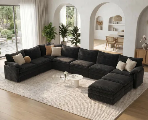 Miniatura 68 de Vesgantti 2 Piece Loveseat & 3 Seater Sofa Set, Modular Cloud Couch, Beige