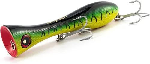 Miniatura 9 de Dr.Fish Topwater Popper Señuelos de pesca de agua salada, 8 pulgadas GT Popper VMC anzuelos agudos señuelos de pesca de surf para Striper Atún