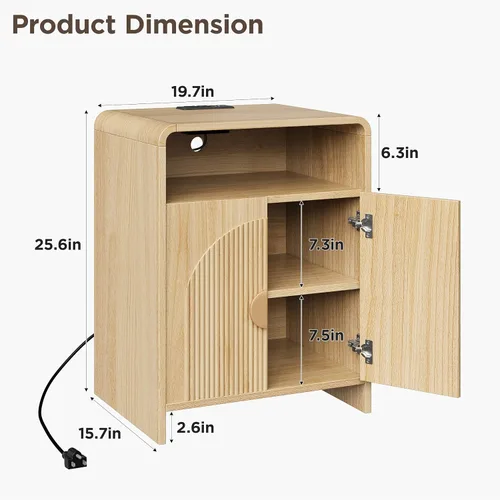 Miniatura 2 de Mesita de noche con estación de carga y luces LED, mesitas de noche con armario de almacenamiento ajustable, mesa auxiliar moderna con puertas