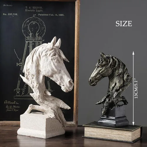 Miniatura 3 de Adorno retro de cabeza de caballo pequeña de arte creativo, adornos de estatua de resina, esculturas de estilo abstracto, decoraciones de sala