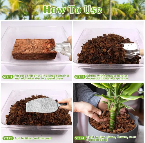 Miniatura 4 de Riare Paquete de 2 sustratos de chips de coco para plantas, 2.2 libras, ladrillo de cáscara de coco 100% orgánico con baja EC y pH equilibrado