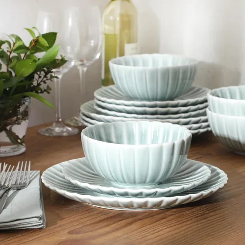 Miniatura 6 de Gibson Elite Peach Orchard 12-Piece New Bone China Dinnerware Set Service for 4, Embossed Fluted Plates and Bowls, Dishwasher and Microwave Safe