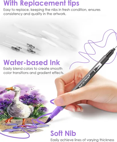 Miniatura 3 de TOSHARE Marcadores de acuarela de 36 colores y punta fina de doble punta para libros de colorear para adultos, bolígrafos de pintura sin sangrado