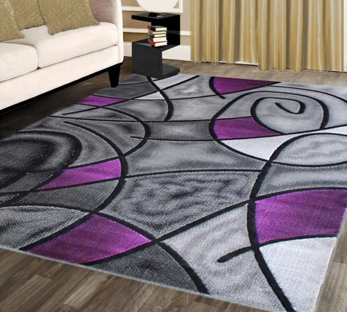 Miniatura 19 de Masada Rugs, Alfombra moderna y contemporánea, color morado, gris y negro (2 pies x 3 pies)