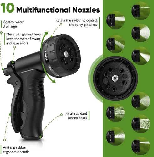 Miniatura 4 de Manguera de Jardín de Metal de 25 Pies, Manguera de Agua Resistente de Acero Inoxidable con Boquilla de 10 Funciones, Sin Torceduras, Resistente