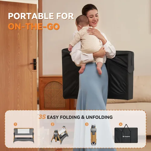 Miniatura 5 de babyboat Moisés de cabecera para bebé 3 en 1, plegable, portátil, con cesta de almacenamiento, ruedas movibles, 5 alturas ajustables para bebé Gris