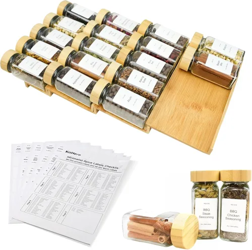 Miniatura 7 de Organizador de Cajón de Especias, 4 Niveles - 8 Piezas Bandeja Inserto de Estante de Especias de Bambú para Cajón de Gabinete Encimera, Organización