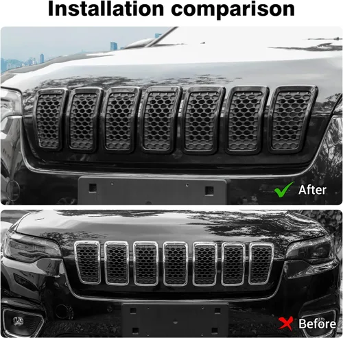 Miniatura 3 de JeCar Insertos de Parrilla ABS Kit de Moldura de Cubierta de Rejilla Compatible con Jeep Cherokee 2019-2021 KL, Negro