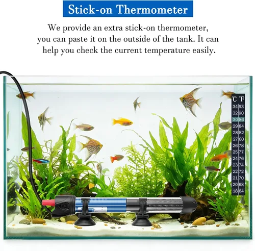 Miniatura 5 de FEDOUR Calentador sumergible de acuario de 50 W, 100 W, 300 W, calentador de agua de vidrio ajustable para tanque de peces y tortugas de 5 a 70