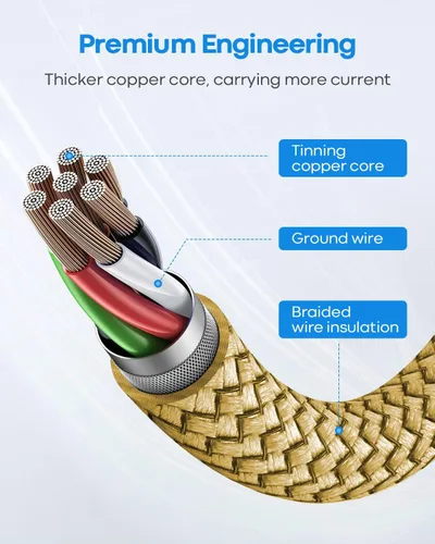 Miniatura 5 de etguuds Cable USB C a USB C dorado de 1 pie, paquete de 2 cables USBC a USBC de 60 W, cable de carga tipo C a C, cable de carga rápida para iPhone