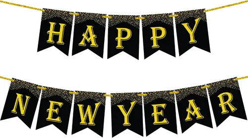 KatchOn, gran pancarta de feliz año nuevo 2026 - 3.05 x 2.13 metros, pre-enhebrado | Feliz Año Nuevo 2026, pancarta de año nuevo para suministros de