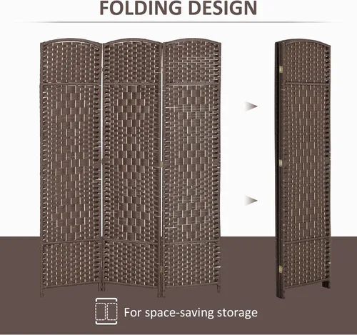 Miniatura 3 de HOMCOM Divisor de habitación de 3 paneles, pantalla de privacidad plegable de 6 pies de alto, partición de pared independiente tejida a mano