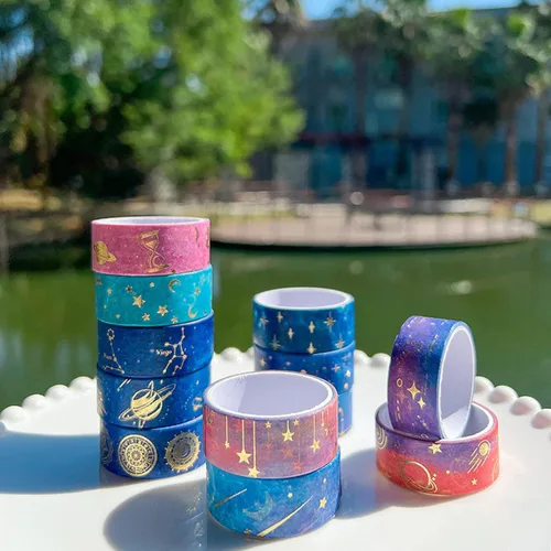 Miniatura 6 de Juego de 12 rollos de cinta adhesiva Galaxy Washi, cinta adhesiva decorativa de lámina dorada para álbumes de recortes, diario, planificador, Galaxy