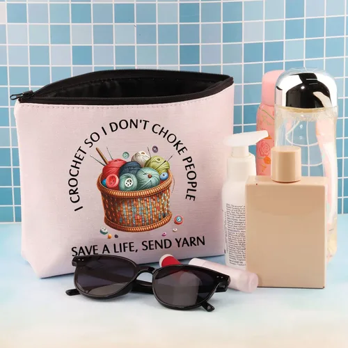 Miniatura 7 de BDPWSS Regalo de ganchillo para amantes - I Crochet So I Don't Choke People, Save A Life Send Yarn - Bolsa de maquillaje, regalo de tejer, Hilo