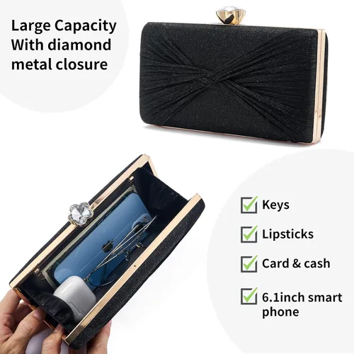 Miniatura 5 de YAPAIOU Bolso de mano de noche brillante para mujer, bolso de mano con purpurina de diamantes de imitación, bolso de boda, bolso de cóctel y fiesta