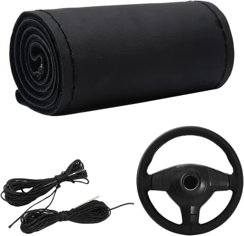 Miniatura 11 de Dickno Funda para volante de automóvil, protector de volante antideslizante con costura envolvente para diámetro máximo de 15 pulgadas, costura DIY