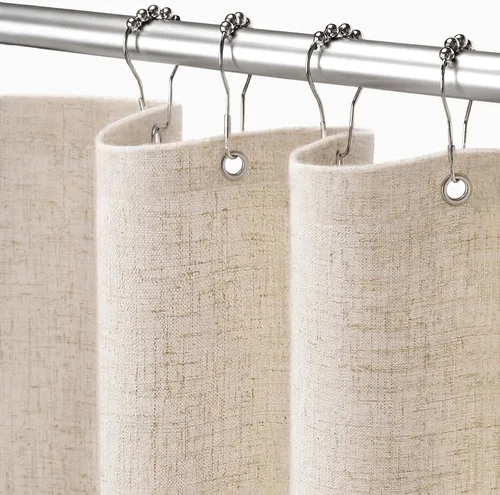 Miniatura 9 de Cortina de ducha de lino negro, cortinas de ducha de tela bohemia para baño, juego de forro de tela natural de algodón, 72 pulgadas de ancho x 72