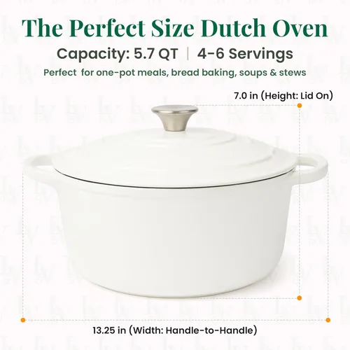 Miniatura 2 de Larder & Vine Olla de horno holandés de hierro fundido esmaltada de 5.7 cuartos de galón con tapa Para hornear pan Compatible con todos