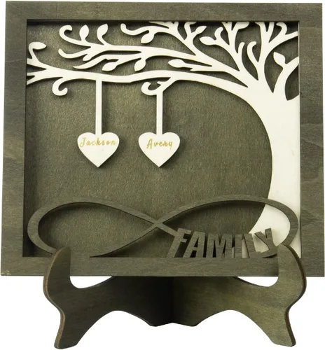 Miniatura 19 de Árbol genealógico con etiqueta de corazón, placas de madera grabadas personalizadas, regalos personalizados para madres, padres, escritorio, nombres