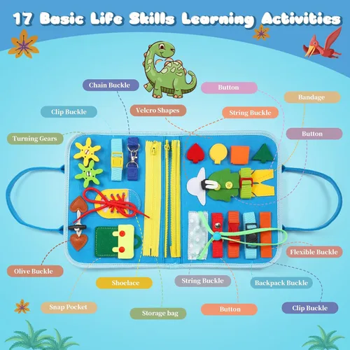 Miniatura 5 de Juguetes Montessori de tablero ocupado para niños pequeños, libro sensorial ocupado para niños pequeños de 1 a 3 años, actividad de aprendizaje