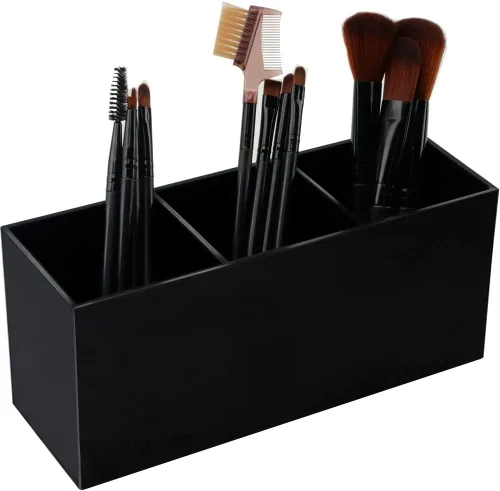 Weiai Organizador negro del sostenedor del cepillo del maquillaje, solución de almacenamiento de los cepillos de los cosméticos de acrílico de 3