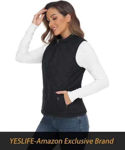 Miniatura 4 de Yeslife Chaleco acolchado para mujer con un bolsillo interior, cuello alto, ligero y acolchado para mujer