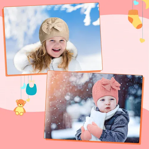 Miniatura 32 de SATINIOR 3 Set Toddler Hat Glove Set, Kids Winter Hats Warm Knitted Beanie Mittens Gloves with Bow for Baby Girls Boys 0-6Y