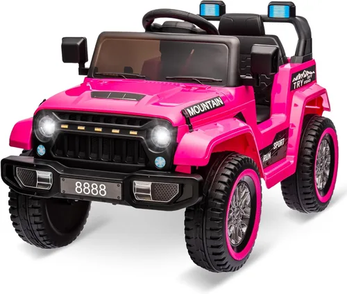 Hetoy Camión de paseo para niños, auto eléctrico con batería de 12 V con control remoto para padres, suspensión de resorte, 3 velocidades, luces Rosa