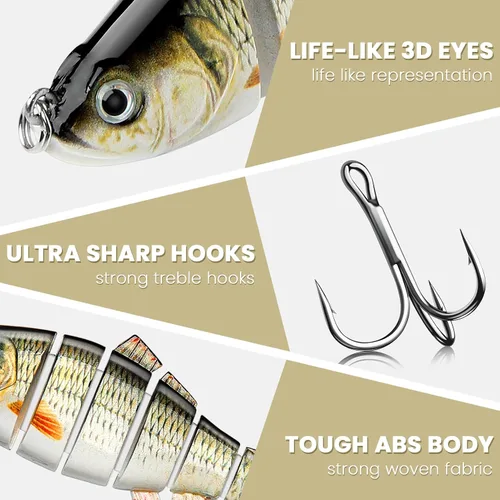 Miniatura 4 de Bass Fishing Lure for Freshwater and Saltwater Lifelike Fishing Lures Multi Jointed Swimbait for Bass Trout Crappie Walleye Pike Fishing Gifts for