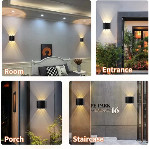 Miniatura 4 de Lámpara de pared moderna de 6 W para porche al aire libre, IP65 impermeable, luz cálida de 3000 K, aplique de pared negro para patios, jardín