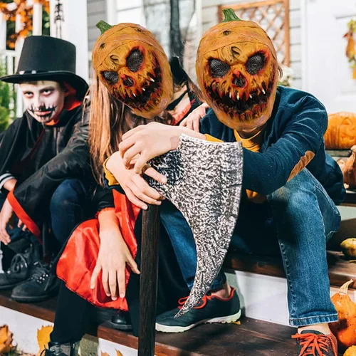 Miniatura 5 de Máscara de calabaza de Halloween, máscara de monstruo de calabaza aterradora, máscara de látex de cabeza completa espeluznante para fiesta
